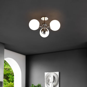 Olivier 23.5" 3-Light Bohemian Farmhouse Iron/Frosted Glass LED Semi Flush Mount